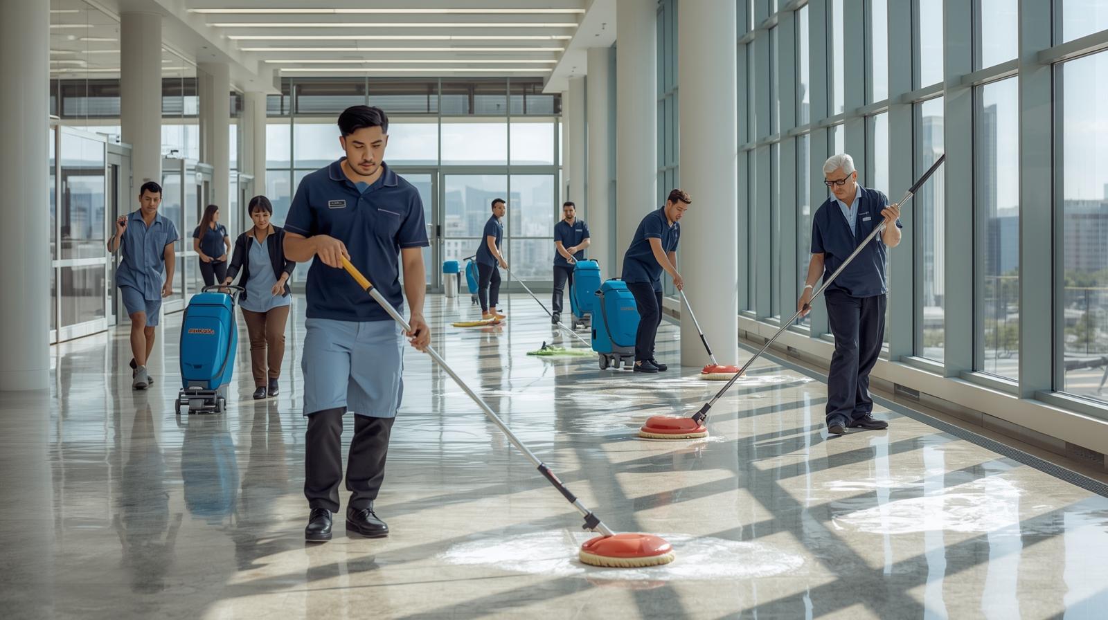 group of staff cleaning floor and window (1)